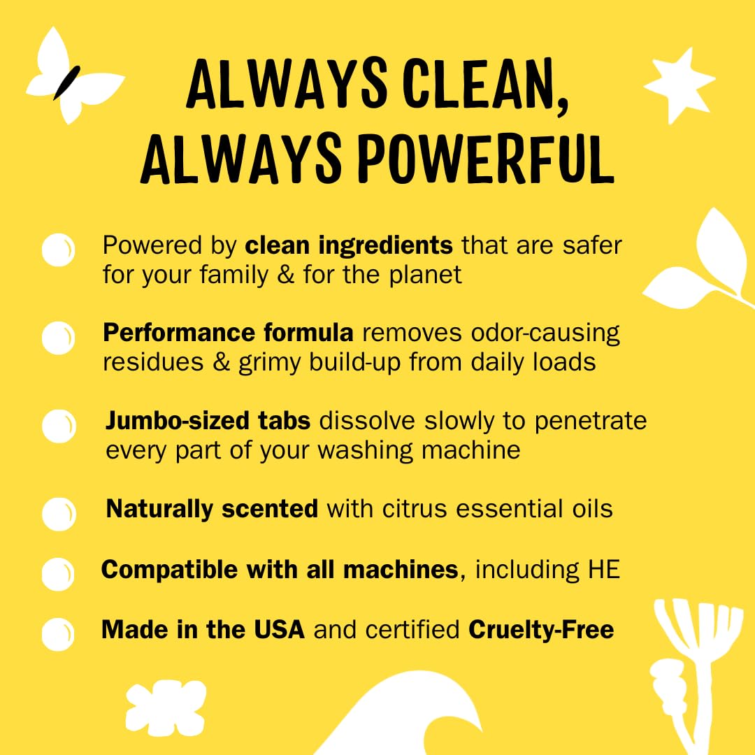 Molly's Suds Washing Machine Cleaner | Removes Odors & Grime from Front & Top Loader Machines, Including HE (Citrus - 10 Tablets)