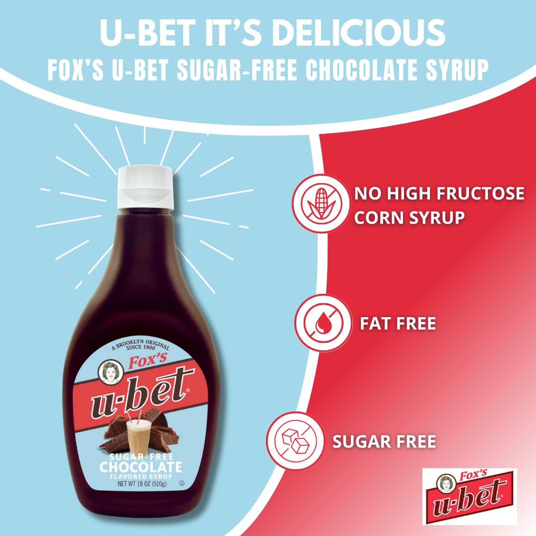 FOX'S U-BET Syrup Bottle, Kosher Certified, Brooklyn Original, Fat Free (1-Pack, Sugar-Free Chocolate)
