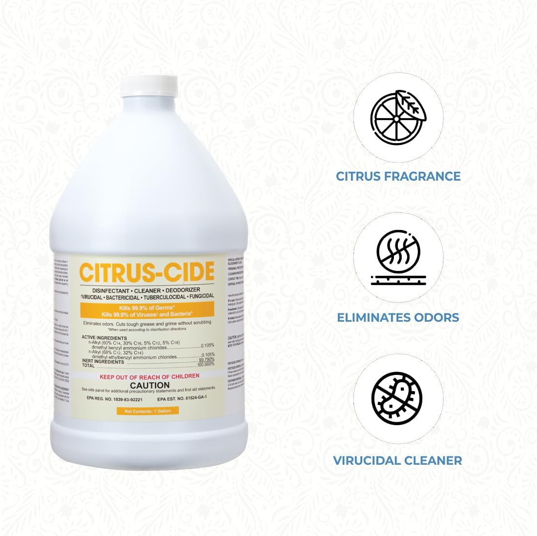 ForPro Citrus-Cide Hospital Grade Disinfectant Cleaner, All Purpose Cleaner, Disinfectant & Deodorizer, Citrus Scent, 1 Gallon Refill (128 fl. oz.)