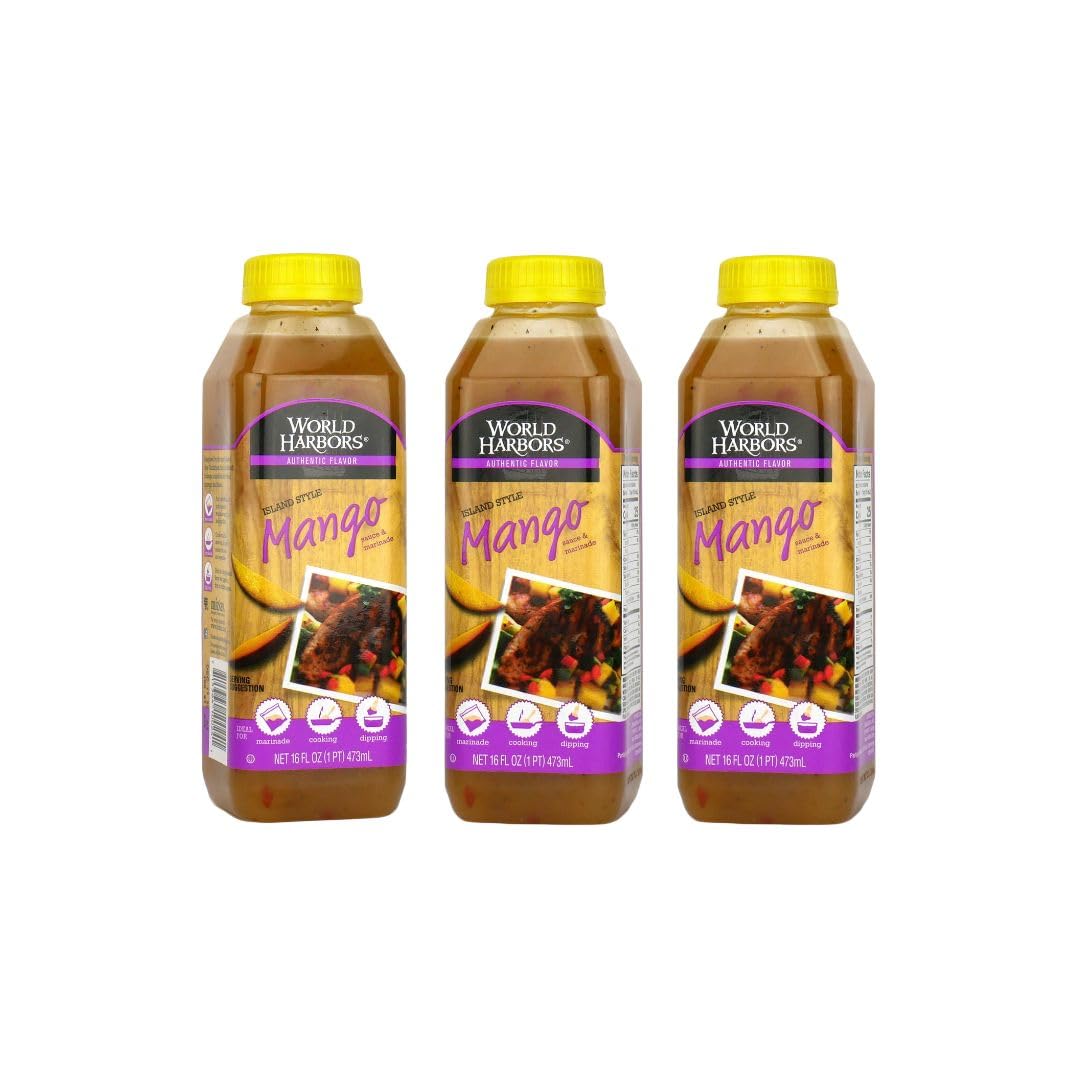 World Harbors Island Mango Sauce & Marinade - Low-Calorie, Sweet & Tangy Perfect Sauce for Chicken, Fish, Beef, Wings, Dipping, Stir-Frying, Salad
