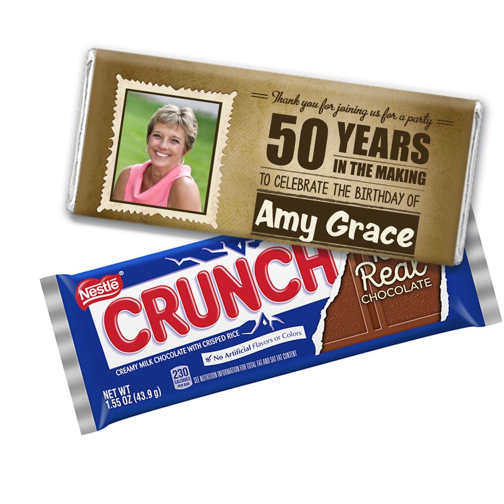 12ct Personalized Milestone Birthday Crisp Rice Chocolate Bars with Photo