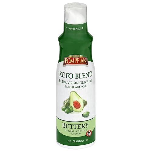 Pompeian Keto Blend Cooking Spray with Extra Virgin Olive Oil and Avocado Oil - 5 Fl Oz - No Propellants - Mild, Buttery Flavor for Sautéing, Stir-Frying, and Roasting