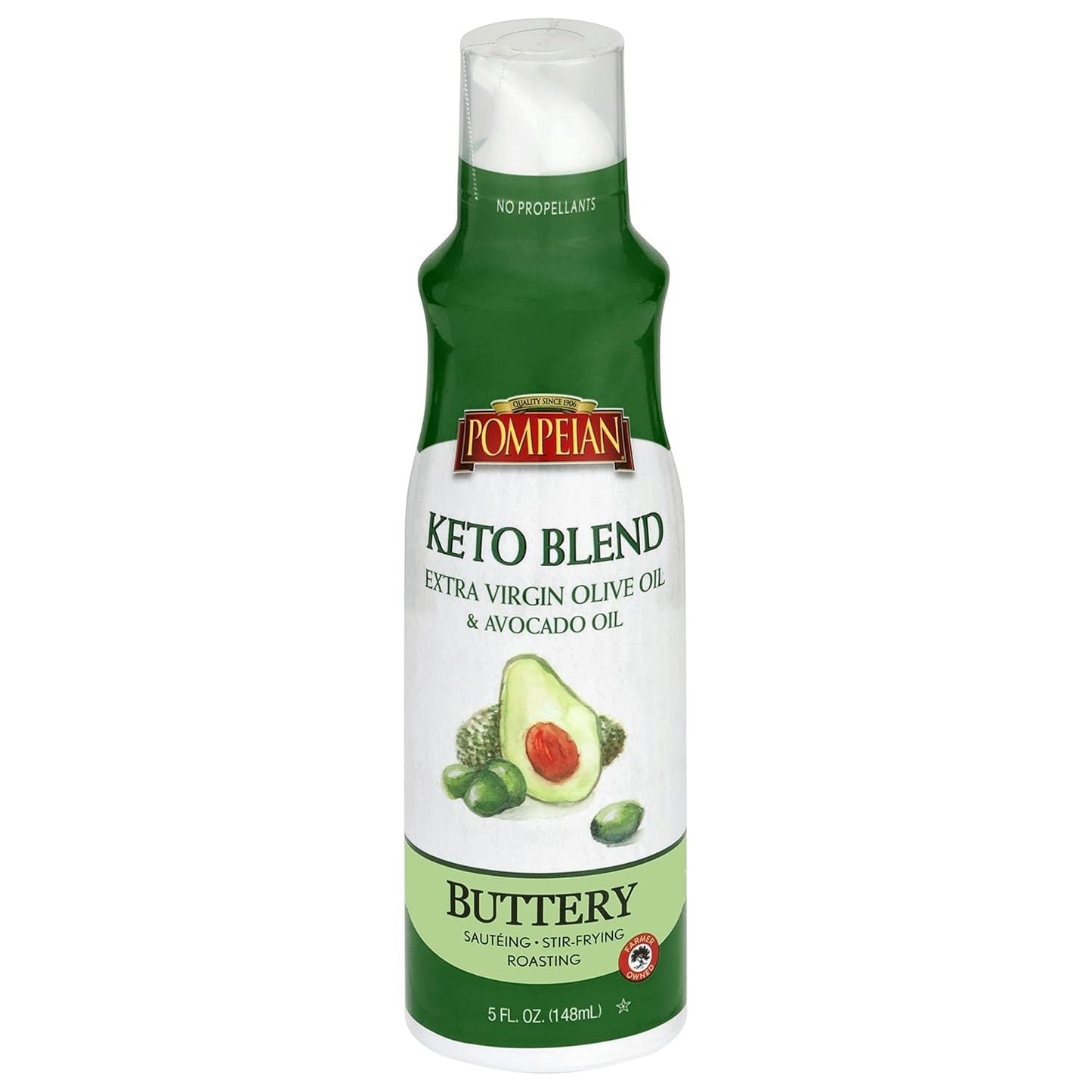 Pompeian Keto Blend Cooking Spray with Extra Virgin Olive Oil and Avocado Oil - 5 Fl Oz - No Propellants - Mild, Buttery Flavor for Sautéing, Stir-Frying, and Roasting