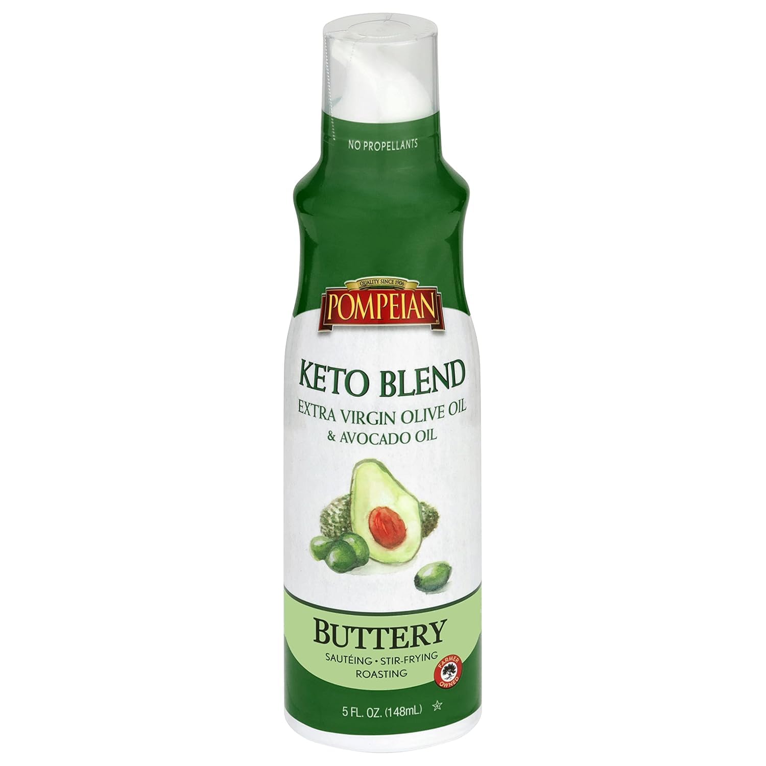 Pompeian Keto Blend Cooking Spray with Extra Virgin Olive Oil and Avocado Oil - 5 Fl Oz - No Propellants - Mild, Buttery Flavor for Sautéing, Stir-Frying, and Roasting