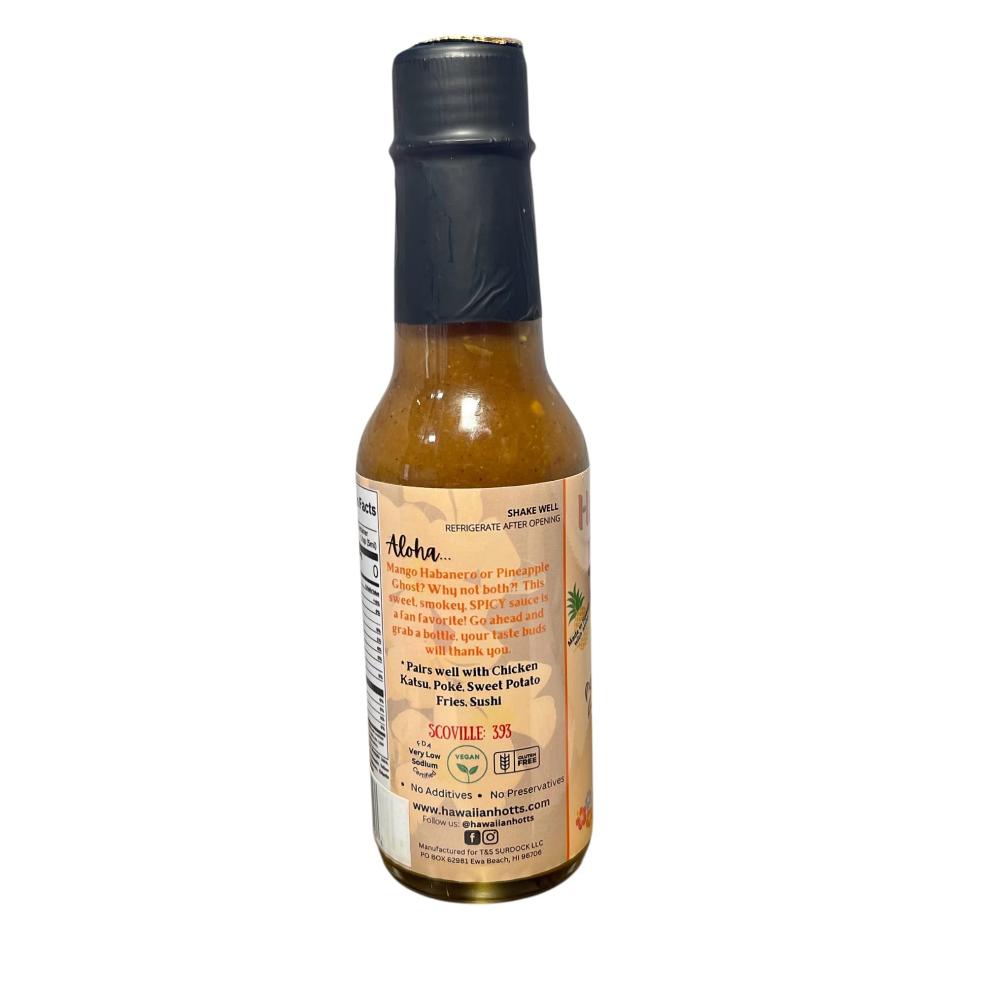 Hawaiian Hot T’s Small Batch Premium Craft Hot Sauce 5 fl. oz - Made in Hawaii - Vegan & Gluten-Free, no Added Preservatives, Tropical Flavors