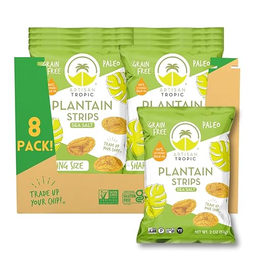 ARTISAN TROPIC Plantain Strips Sea Salt - 8 Pack, 2oz - Vegan, Paleo, Gluten Free Chips - Individual Bags Healthy Snacks for School, Gym, Kids - Whole