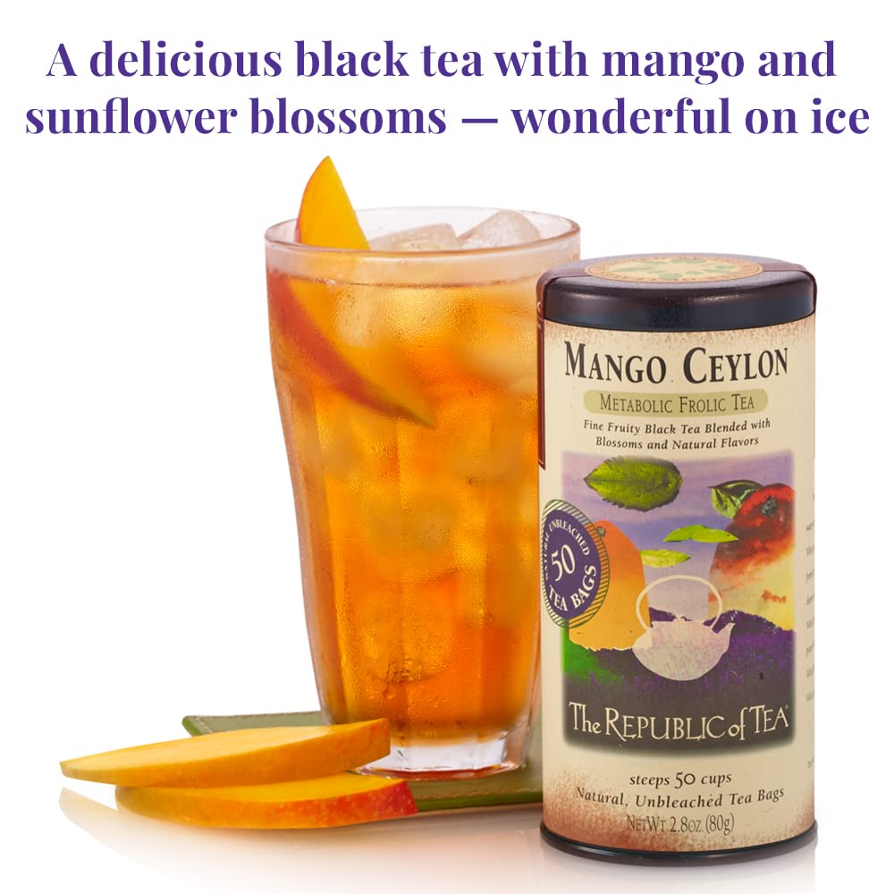 The Republic of Tea - Mango Ceylon Black Tea, Metabolic Frolic Tea, 50 Tea Bag Tin