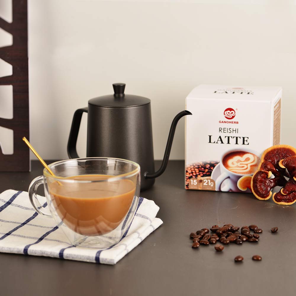 GANOHERB Reishi Mushroom Latte Coffee Powder, 4 in 1 Instant Arabica Coffee with Organic Ganoderma Lucidum Extract to Improve Appetite Stress Relief