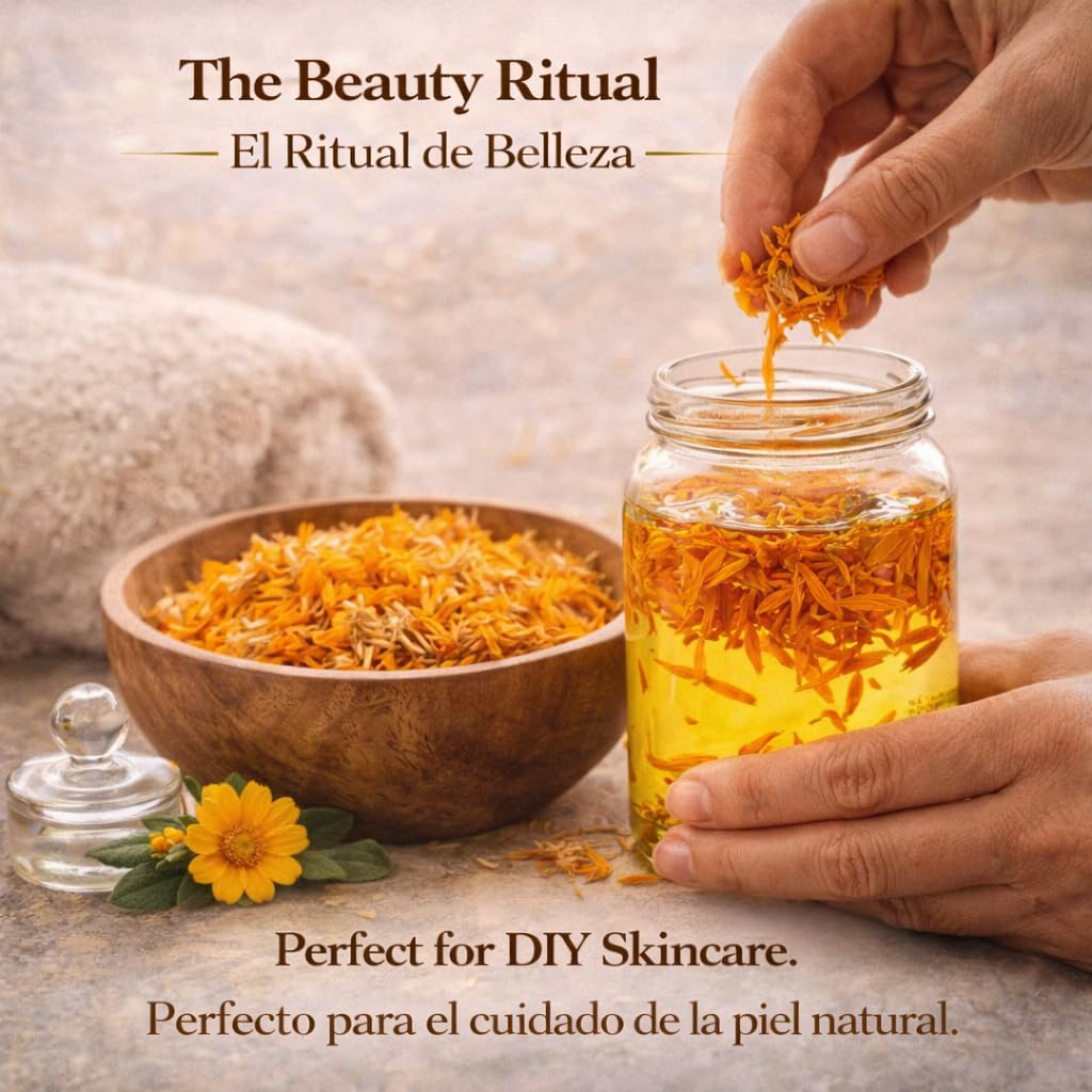 Calendula Herbal Tea - 4 oz (113 g) - Dried Marigold Flower Petals (Flores de Caléndula) - Loose Leaf Herbal Te, Culinary & Topical Use - Wildcrafted
