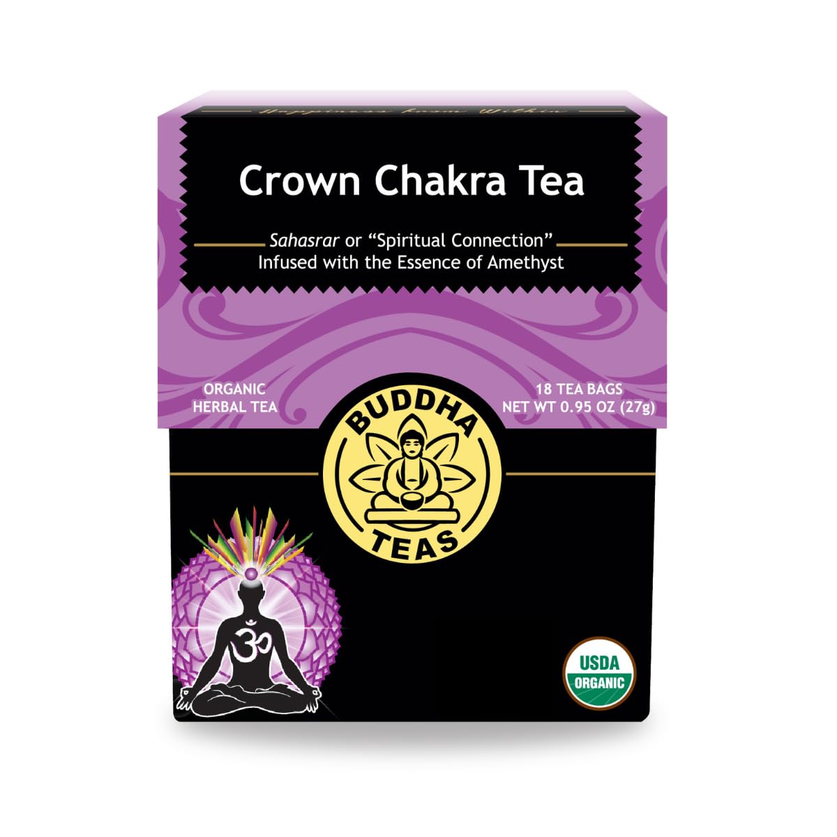 Buddha Teas - Crown Chakra Tea - Organic Herbal Tea - For Spiritual Connection - With Lavender, Gotu Kola Leaf, Rose Petal & Amethyst Essence - 100%