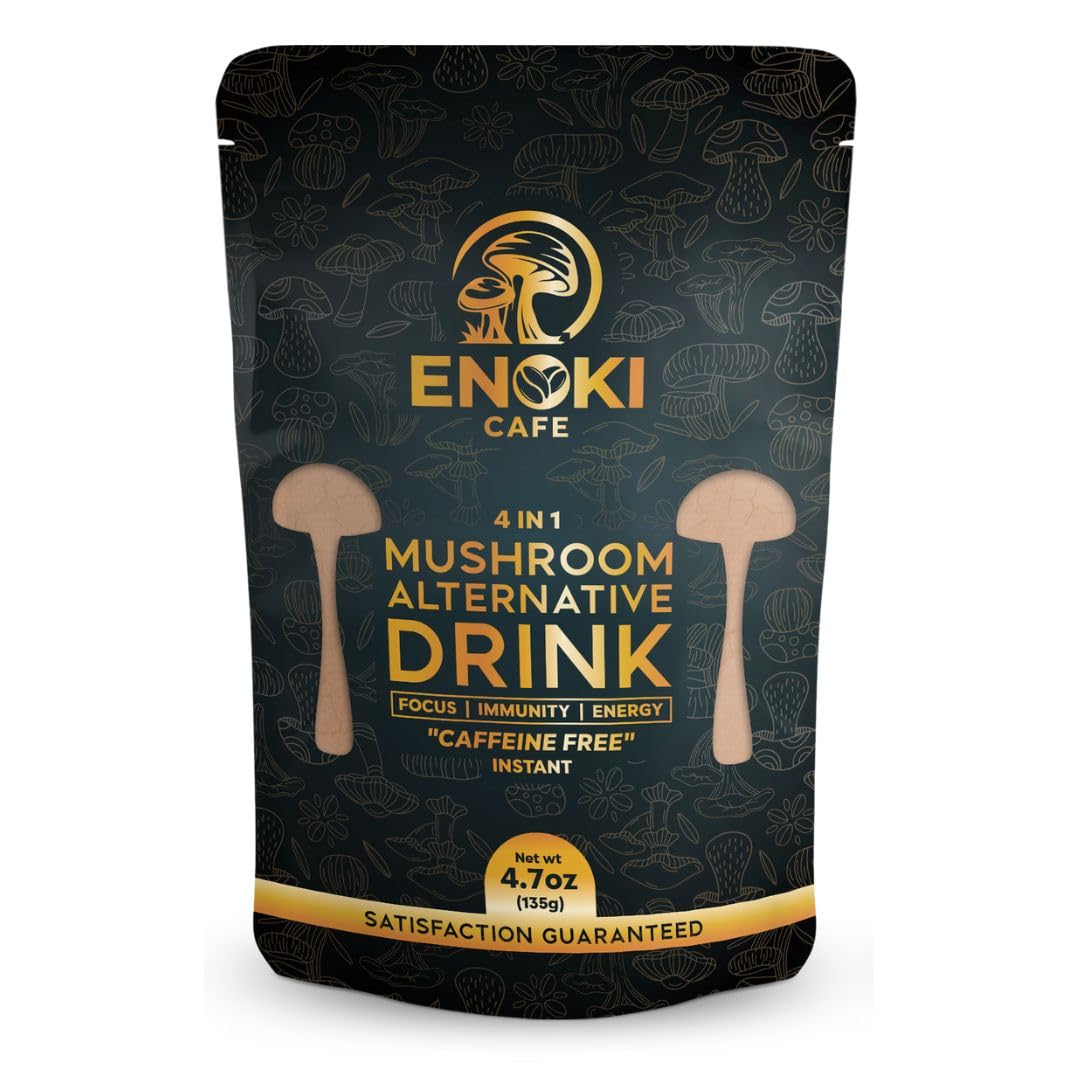 Enoki 4in1 Mushroom Alternative Drinks | Caffeine Free | Mushroom Coffee | A unique blend of Shiitake, Cordyceps, Chaga, and Lion's Mane Mushrooms.