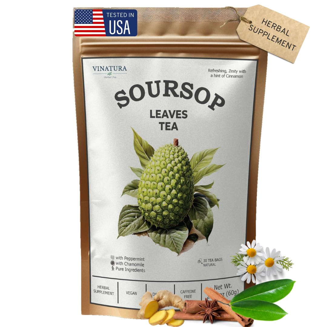 Soursop Tea Leaves bags - Pure Graviola Leaf, Peppermint, Chamomile & Cinnamon - All natural, Dye-free bag - Herbal Tea for Health, Refreshing Brew