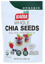 Badia Organic Whole Chia Seeds, 9 oz - Rich in Fiber, Protein, and Omega-3 - Perfect for Smoothies, Baking, Yogurt & Healthy Recipes