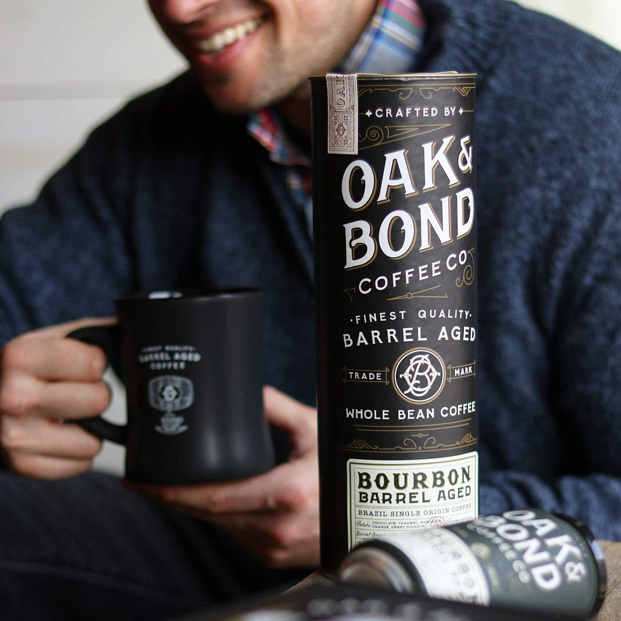 Oak & Bond Coffee Co. Bourbon Barrel Aged Coffee, Brazil Single Origin Whole Bean, Medium Roast - Chocolate, Caramel, Mandarin Orange, Sweet Bourbon