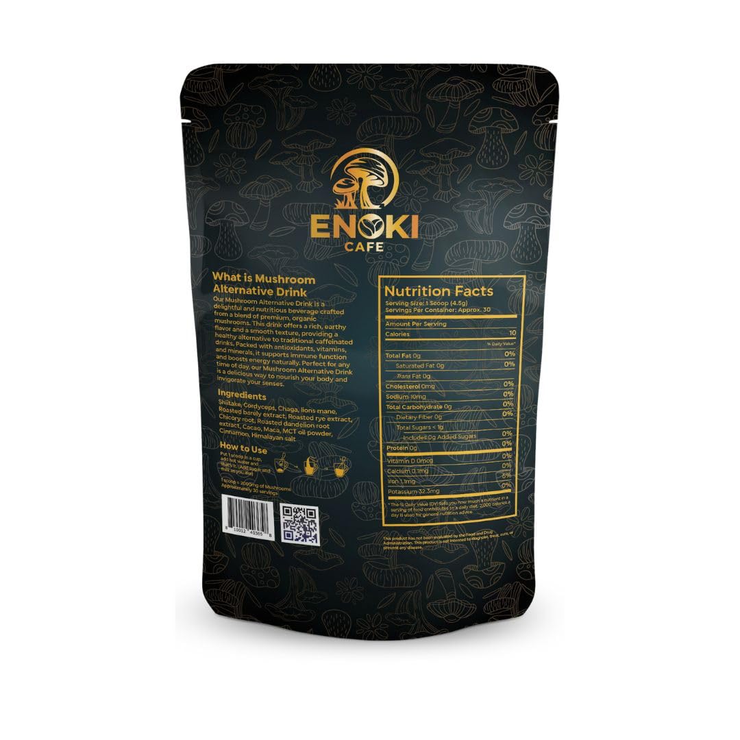 Enoki 4in1 Mushroom Alternative Drinks | Caffeine Free | Mushroom Coffee | A unique blend of Shiitake, Cordyceps, Chaga, and Lion's Mane Mushrooms.