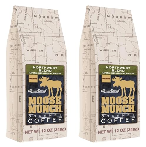 Moose Munch Northwest Blend Ground Coffee - 2 Pack, 12 oz Bags - Cinnamon, Hazelnut & Praline Flavored Medium Roast Coffee