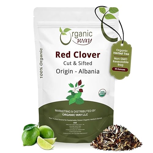 Organic Way Red Clover Flower Cut & Sifted (Trifolium Pratense) Herbal Tea | European Wild-Harvest | Organic & Kosher Certified | USDA Certified |