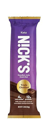NICKS Protein Bars Triple Chocolate | 12g protein | 170 calories | Low Carb Keto Friendly Snacks No Added Sugar (50g)