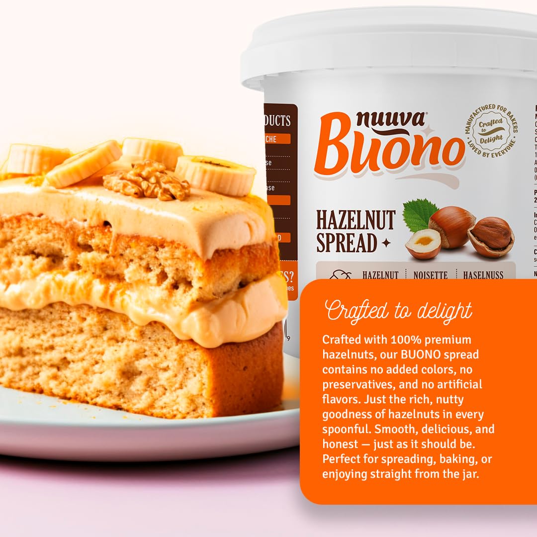 Nuuva Foods Buono Hazelnut Spread | Gluten Free Spread for Desserts & Chocolate Bars | Hazelnut Filling for Bakeries, Cookies & Pastries | Kosher