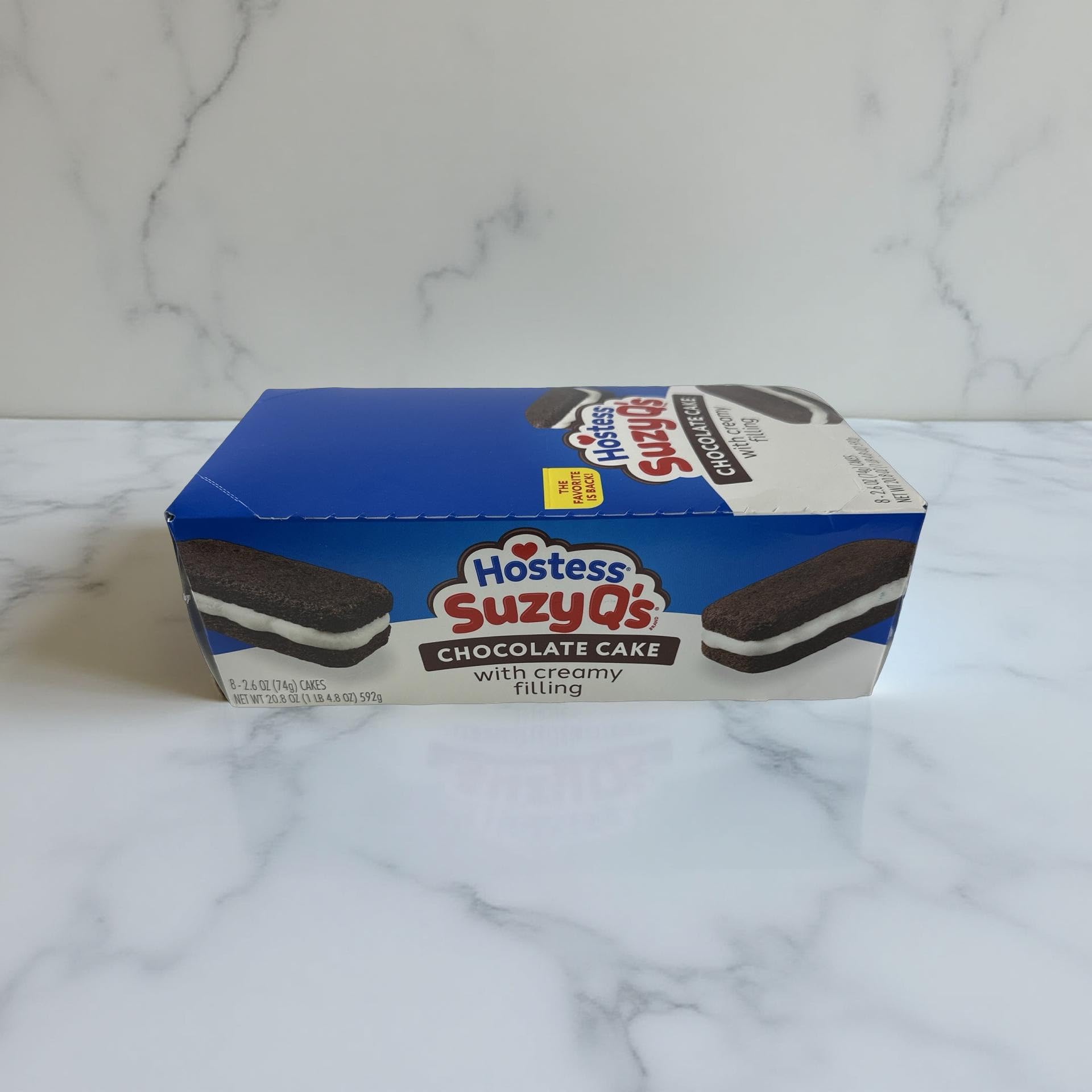 Hostess Suzy Q's Snack Cakes, Chocolate with Cream Filling, Full Size Single Serve Packs, 8 Per Box