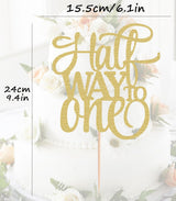 AHAORAY Half Way To One Cake Topper - Gold Glitter 6 Months Birthday Decorations Supplies - Half Birthday Decorations Baby Girl, for Baby