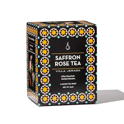 Villa Jerada, Saffron Rose Green Tea - 150g (12 Silken tea bags) - Moroccan saffron (SAFFRON GREEN TEA - 1 BOX)