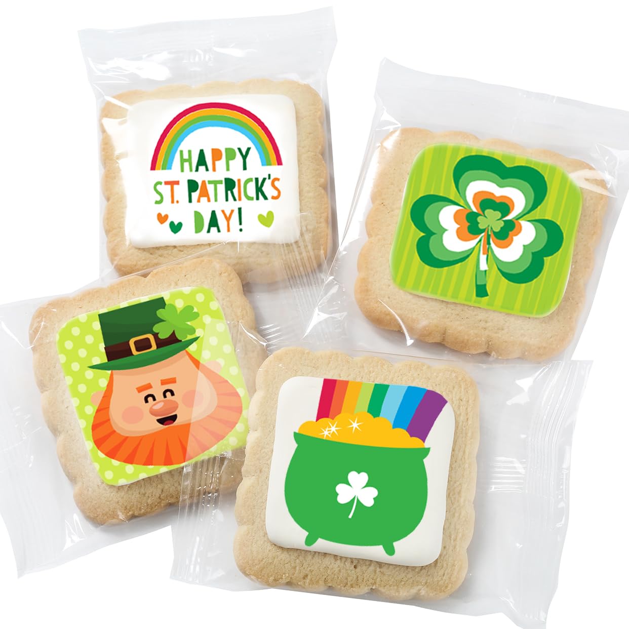 St Patrick Day Cookies 12 Pack Saint Patricks Decorated | INDIVIDUALLY WRAPPED Sugar Cookies | Gift | Nut Free Shamrock Pot of Gold Irish Leprechaun