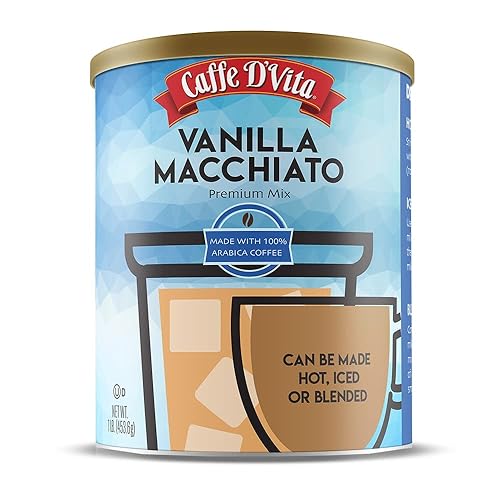 Caffe D'Vita Vanilla Macchiato - 100% Arabica Coffee Latte Mix, Instant Cappuccino Mix, Gluten Free, No Cholesterol, No Hydrogenated Oils, No Trans