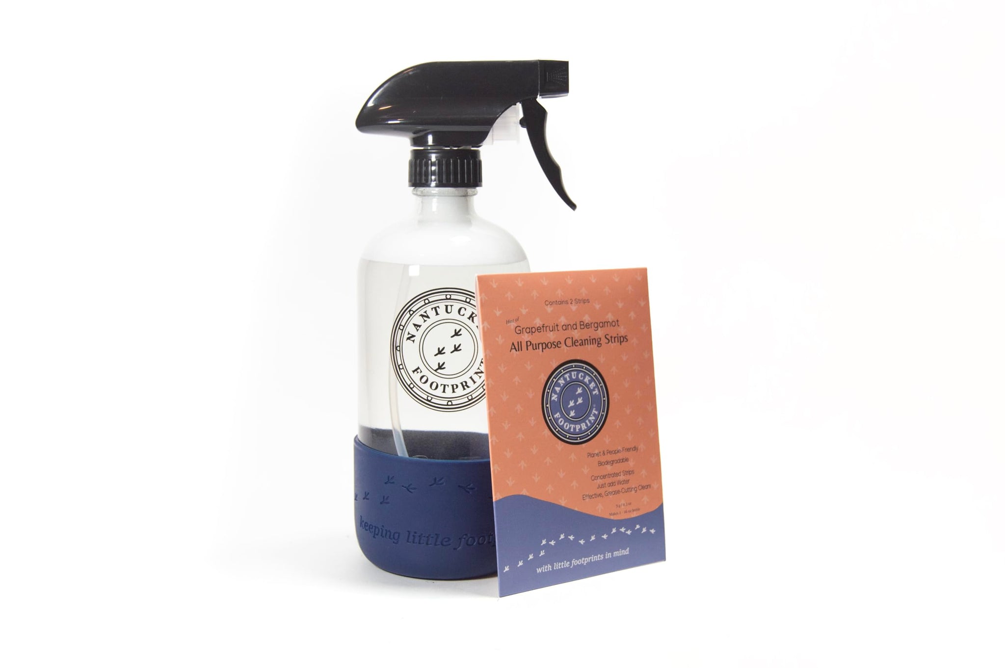 Nantucket Footprint All Purpose Cleaning Spray - 16 oz - Just-Add-Water - 2 Concentrated Cleaning Strips + 16 oz Reusable Glass Spray Bottle