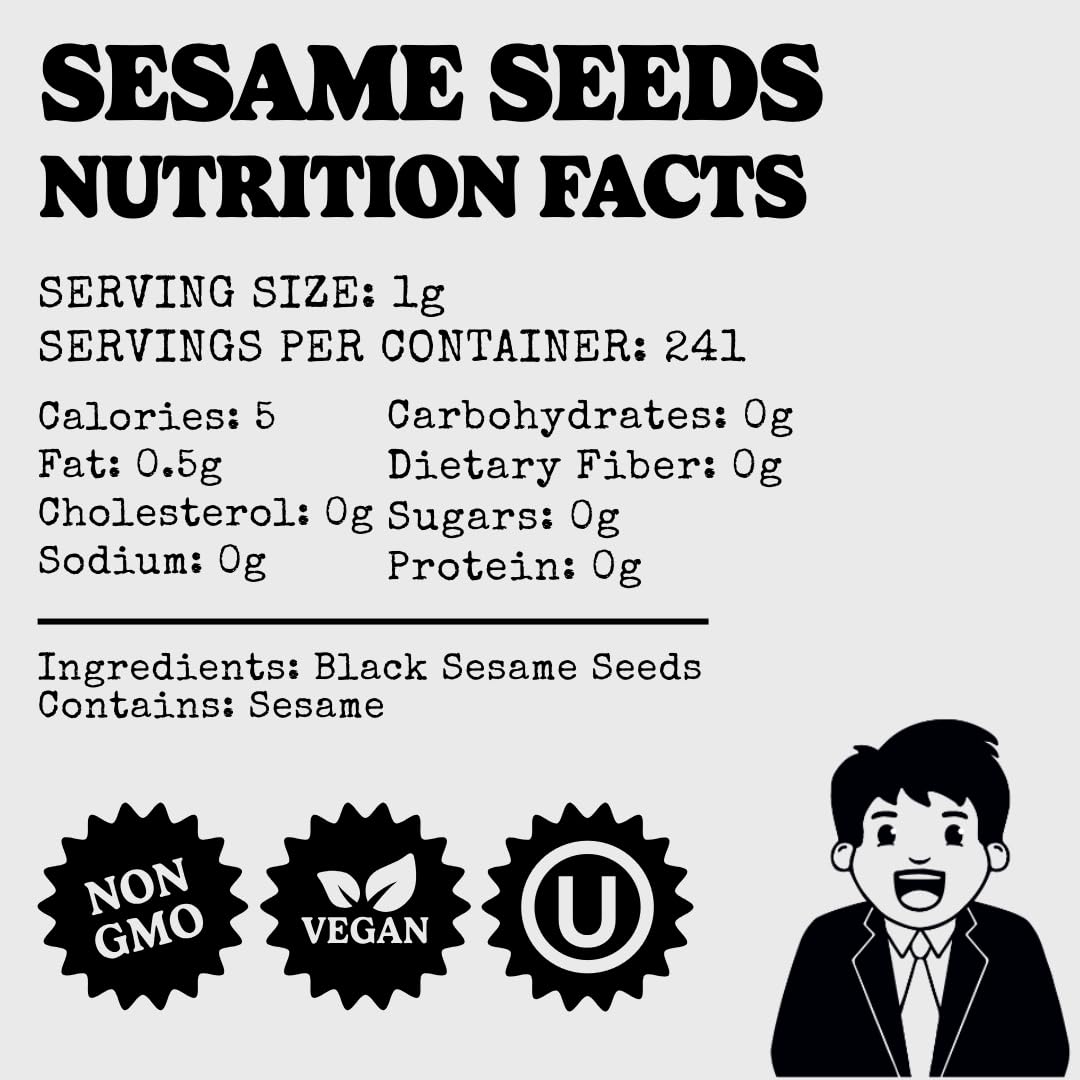 Premium Black Sesame Seeds 8.5oz - for Sushi, Tuna, Stir Fry, Bread, Poke Bowls - Kosher, Gluten Free, Rich in Sesame Oil - Ideal for Toasting