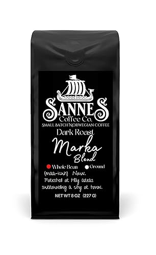 Sannes Coffee Co. Norwegian Coffee-Marka Blend Dark Roast Coffee-Smooth Never Bitter-Resealable Bag (Whole Bean, 8 oz)