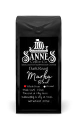 Sannes Coffee Co. Norwegian Coffee-Marka Blend Dark Roast Coffee-Smooth Never Bitter-Resealable Bag (Whole Bean, 8 oz)