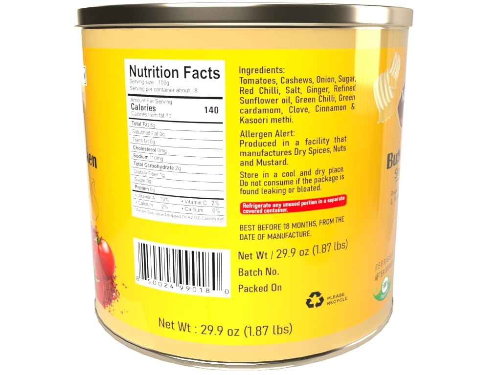 Butter Chicken Simmer Sauce - 29 oz - Creamy Tomato-Based Indian Sauce - Ready-to-Cook for Chicken or Paneer - Ideal for Restaurants & Catering