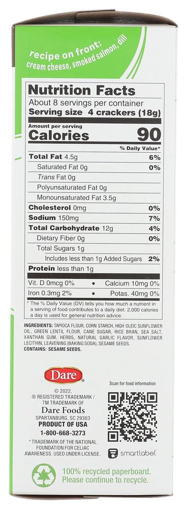 Dare Breton Gluten Free Crackers, Herb and Garlic, 4.76 Ounce (Pack of 6) by Dare