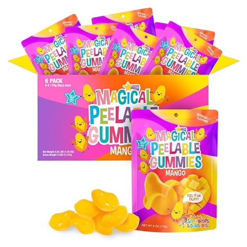 Sophiepops & Gumdrops Magical Peelable Mango Gummies, Gummy Fruit Snack, Mango Peeling Candy for Kids and Adults, Fat, Nut and Gluten Free Snacks