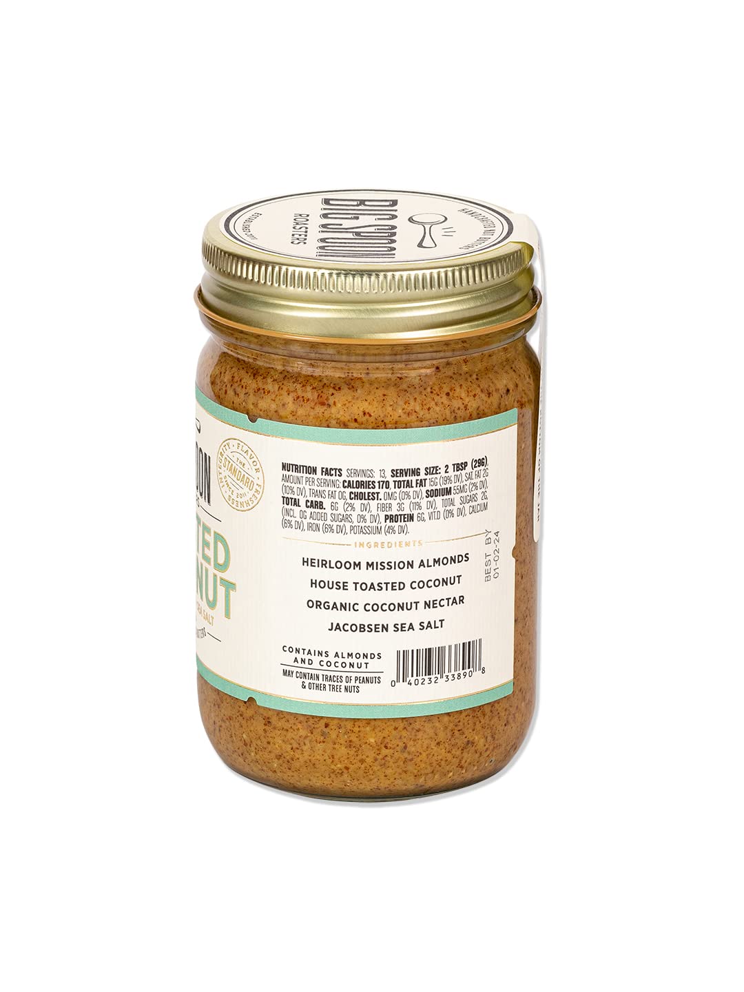 Big Spoon Roasters Toasted Coconut Almond Butter with Sea Salt - Keto Friendly, Low Sugar Almond Butter - Crunchy & Bee-Friendly Almonds - Gourmet