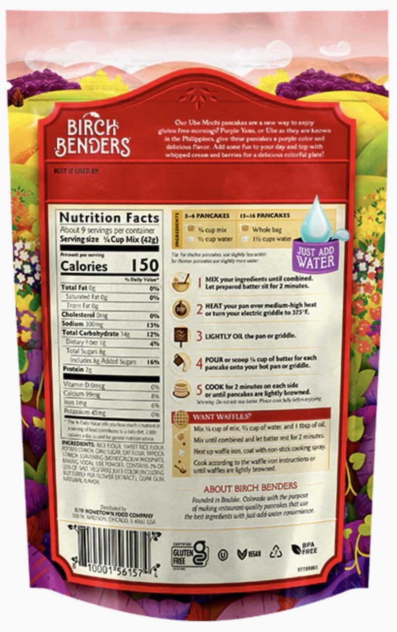 Birch Benders Ube Mochi Pancake & Waffle Mix | 40 oz Bag | Gluten Free, Purple Yam Flavor, Fluffy & Chewy Texture