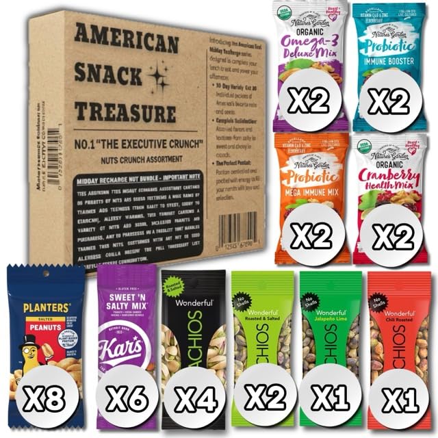 American Snacks Treasure Series No. 1 "THE EXECUTIVE CRUNCH" | Healthy Snacks Variety Pack: 30 Assorted Nuts Individual Packs Bulk - Cashew