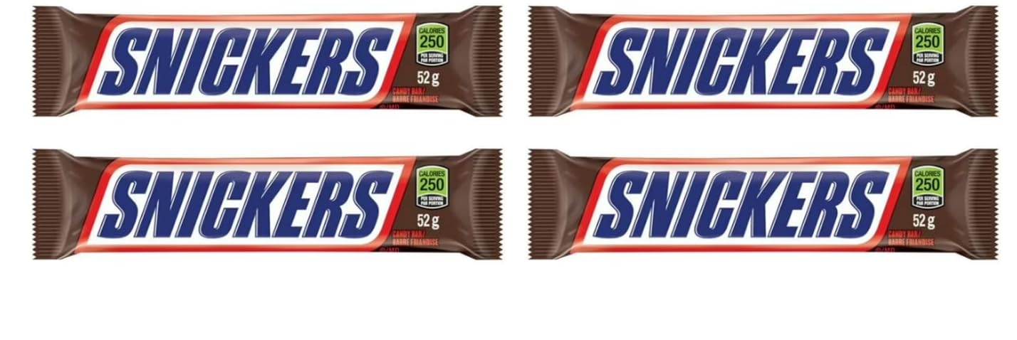 SNICKERS, Peanut Milk Chocolate Candy Bar, Full Size Bars1.07 oz each (4 full size bars)