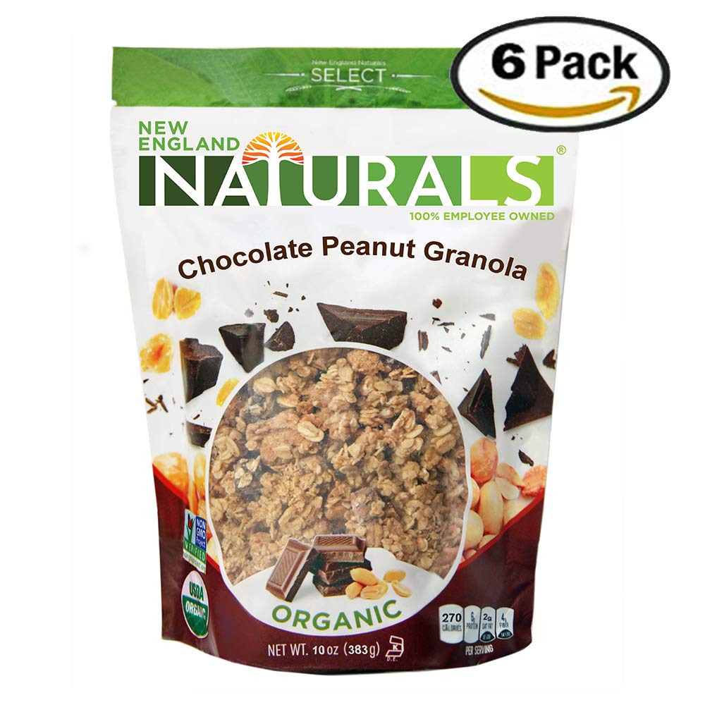 New England Naturals Organic Chocolate Peanut Granola, 10 Ounce Pouch (Pack of 6)