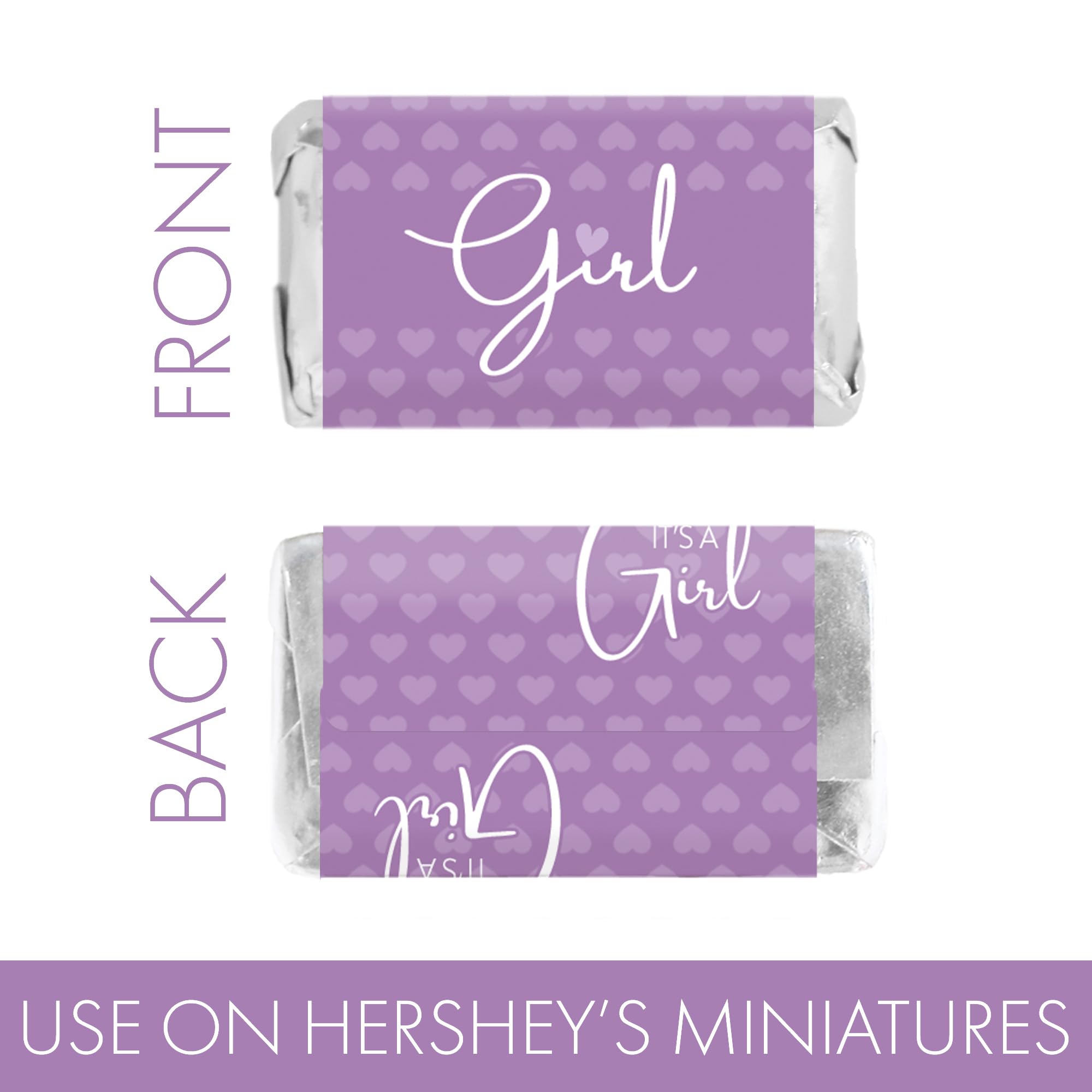 Purple Baby Shower Sticker Candy Bar Wrappers for Chocolate Miniatures, It's a Girl Party Favor Labels, Lavender Baby Shower Decorations - 42 Count