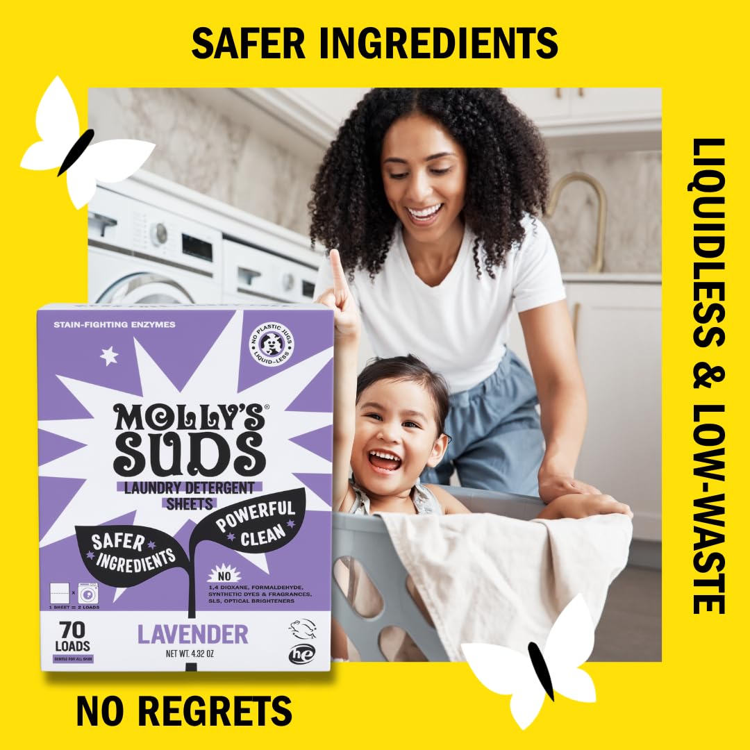 Molly’s Suds Laundry Detergent Sheets | Gentle on Sensitive Skin, Powerful Bio-Based Enzymes, Stain-Fighting | Liquidless & Plastic-Free Packaging |