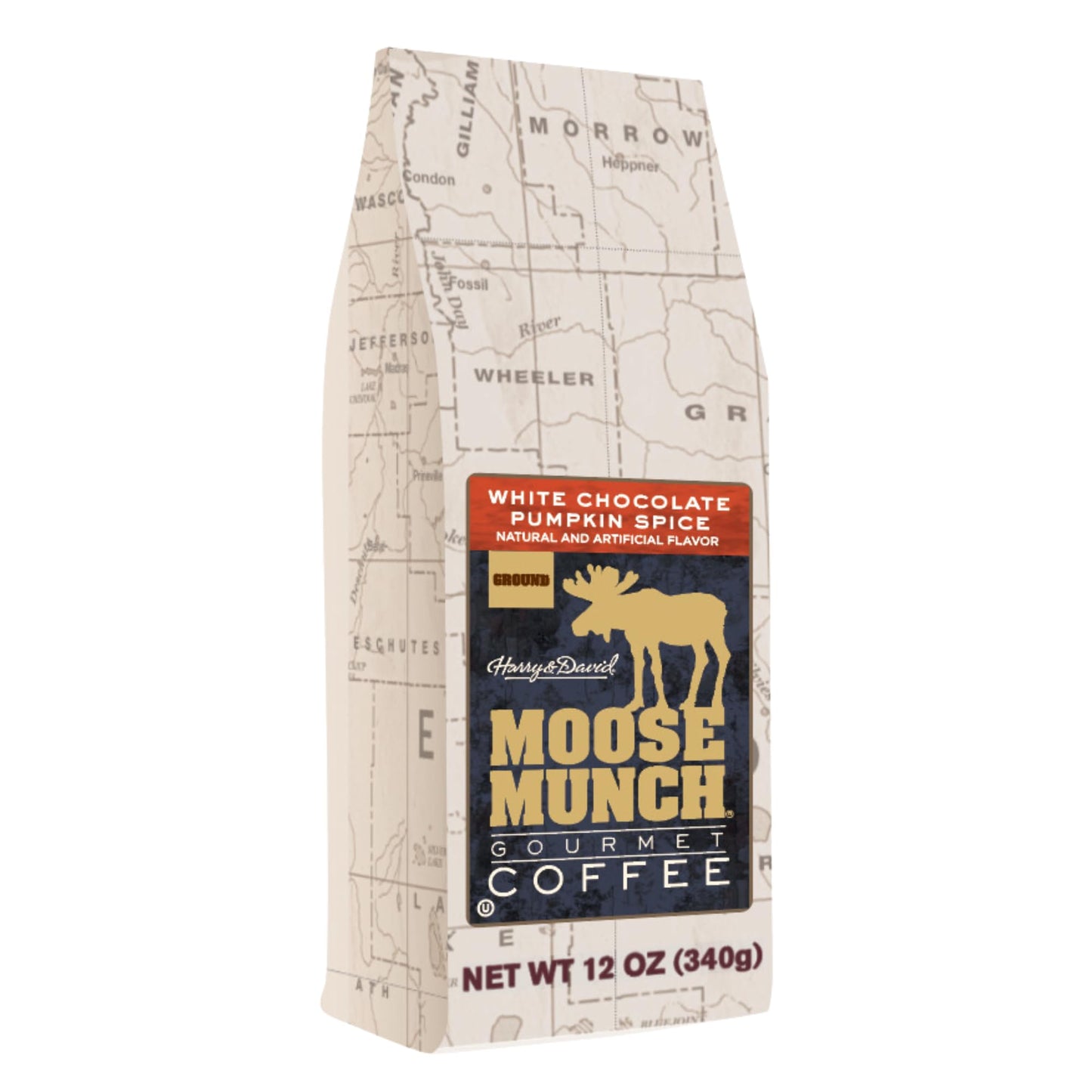 Moose Munch Coffee by Harry & David, White Chocolate Pumpkin Spice Flavored Ground Gourmet Coffee - 12 Ounce Bag