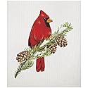 Mary Lake-Thompson Red Cardinal on Pine Branch Sponge Cloth, Eco-Friendly, Machine Washable