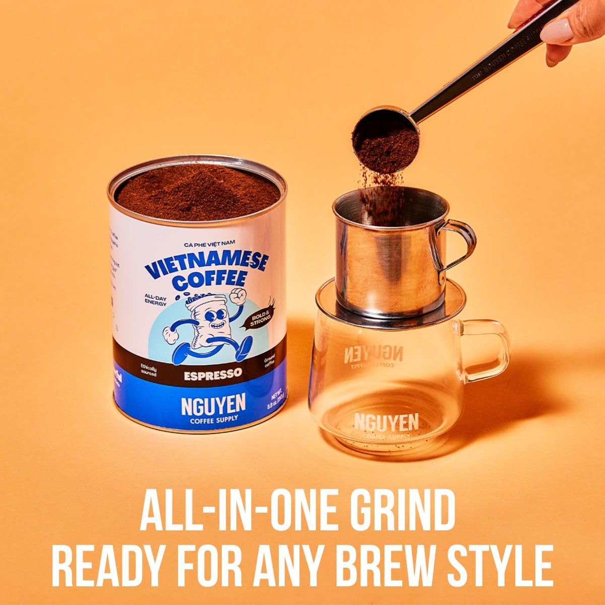 Nguyen Coffee Supply Ground Espresso - Bold Vietnamese Coffee, Medium-Dark Roast Espresso Ground Coffee, Strong Full-Bodied Flavor with Dark Chocolate