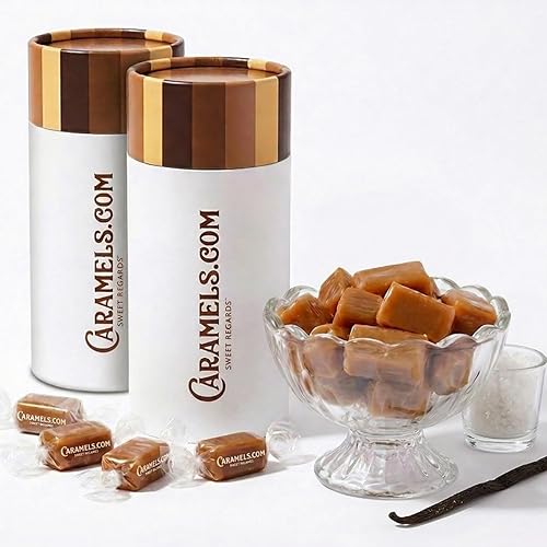 Caramels.com Sea Salt & Salted Caramel Candy | Soft Caramel Candy Individually Wrapped | Creamy Gourmet Carmel Candy Gift Box for Family, Holidays