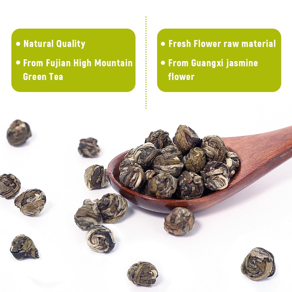 LWXLJMJZC?100g/3.53oz Jasmine Dragon Pearls Loose Leaf Green Tea with Pleasant Jamsine Aroma-Jasmine Tea Suitable For Both Hot And Cold