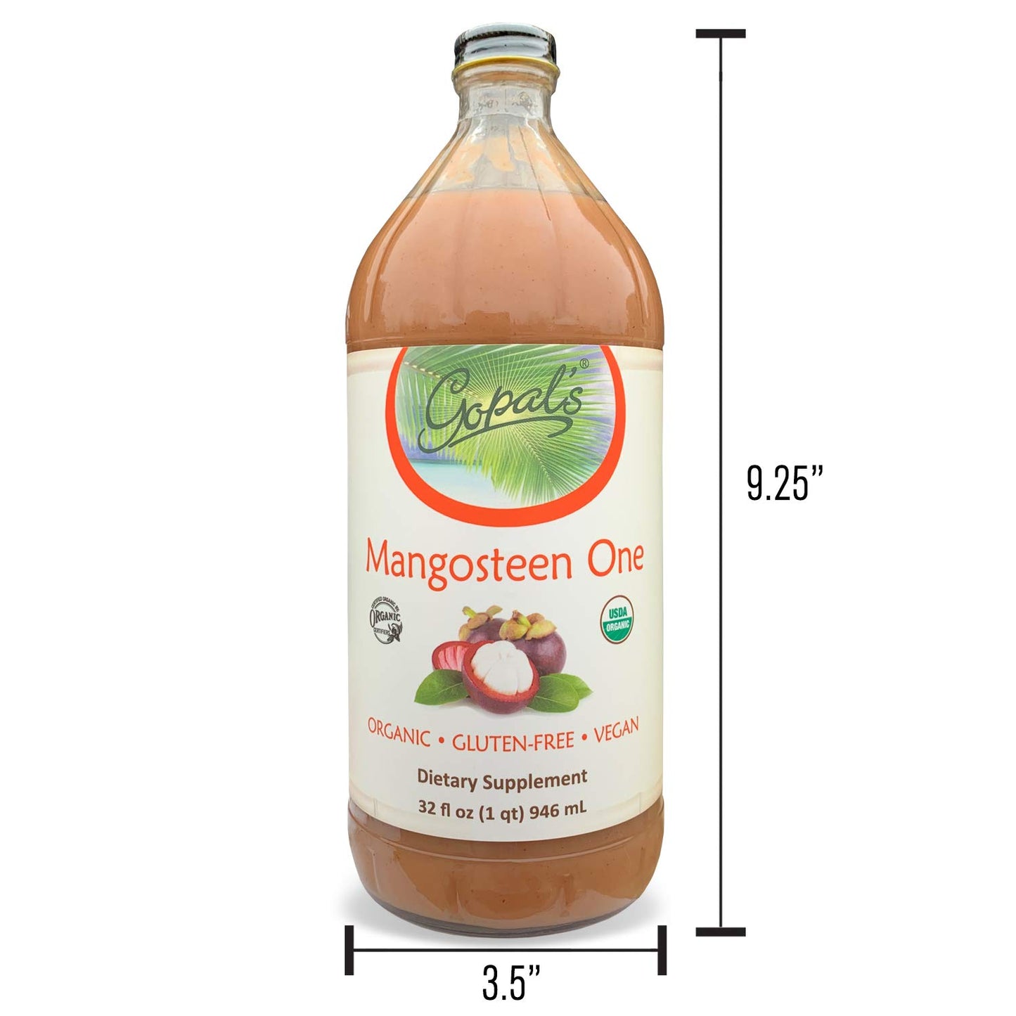 Mangosteen One | 100% Pure Organic Mangosteen Juice - 32oz Glass Bottle (1qt) | Xanthone, Vitamin & Antioxidant Rich Whole Superfruit - Gluten-Free