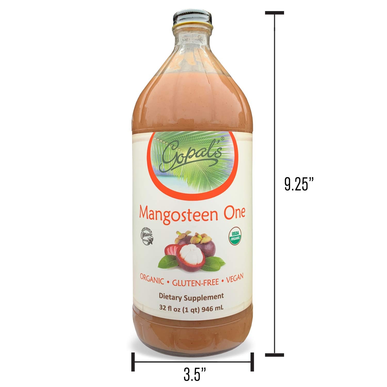 Mangosteen One | 100% Pure Organic Mangosteen Juice - 32oz Glass Bottle (1qt) | Xanthone, Vitamin & Antioxidant Rich Whole Superfruit - Gluten-Free