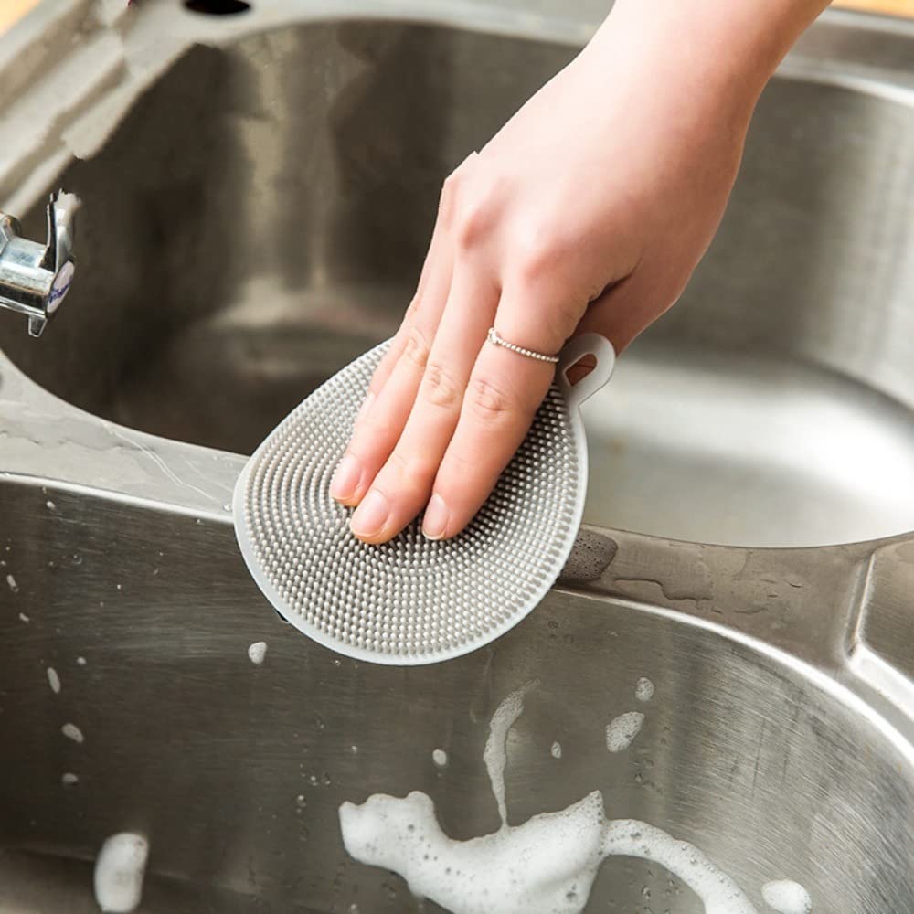 Non-Scratch Silicone Sponges Cleaning Brush Round Shape Kitchen Scrubber Sponges for Vegetable Fruits Pot Pan Dish Bowl(White)